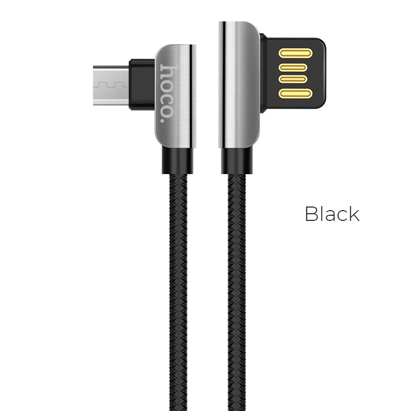Hoco U42 acél TPE microUSB kábel (L alakú), fekete