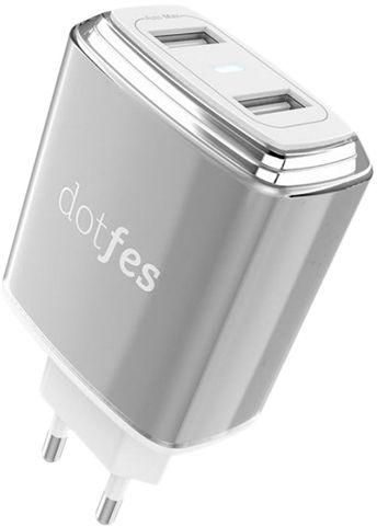 Dotfes C01 hálózati töltő (2 USB port), 5V 3,4A, ezüst