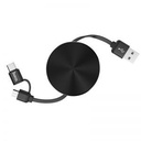Hoco U23 2in1 kábel (microUSB + type-C), lapos, behúzható, 2A, 0,9m, fekete