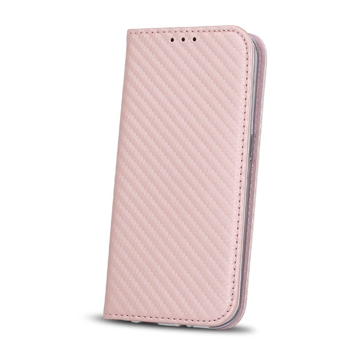 Huawei P10 Lite smart carbon mágneses notesz tok, rozéarany