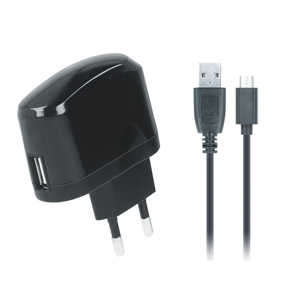 hálózati töltő (microUSB kábel), 2A, fekete