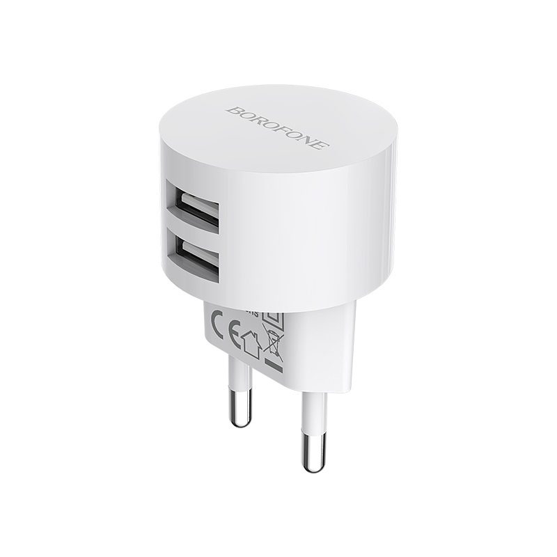 Borofone BA23A hálózati töltő (2 USB port), 5V 2,4A, fehér