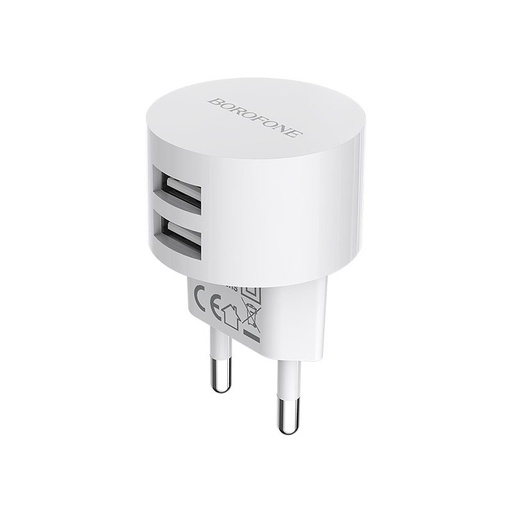 Borofone BA23A hálózati töltő (2 USB port), 5V 2,4A, fehér