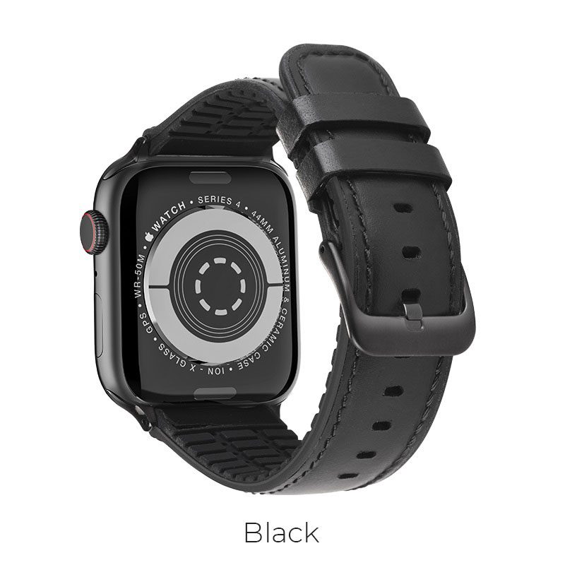 Hoco Apple Watch Series1/2/3/4/5(38/40mm) WB18 Fenix bőrszíj, Fekete