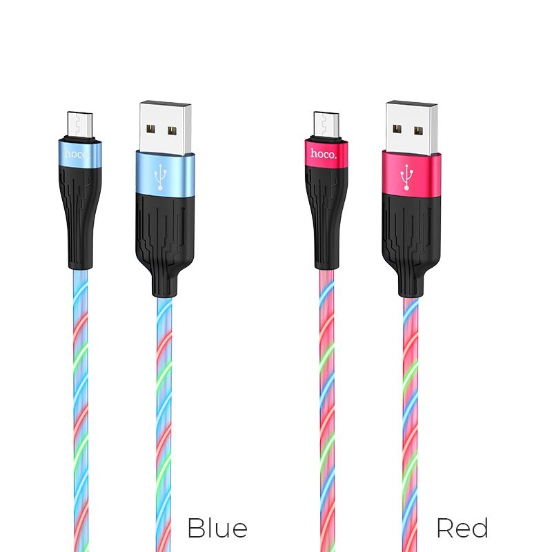 Hoco U85 microUSB kábel, 2,4A, világító, 1m, piros