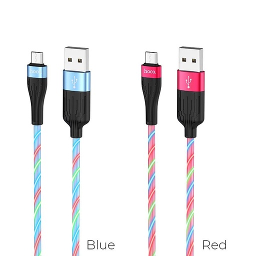 Hoco U85 microUSB kábel, 2,4A, világító, 1m, piros