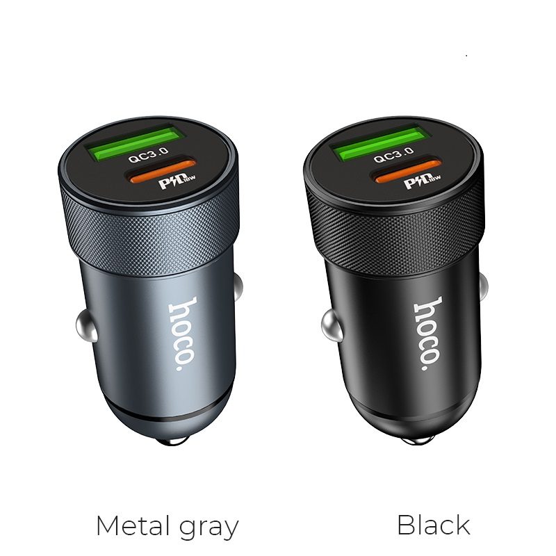 Hoco Z32B autós gyorstöltő (lightning kábel, PD gyorstöltés), PD max. 27W + QC 3.0 max.18W, , fekete