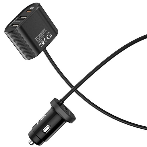 Hoco Z35 autós gyorstöltő (2xUSB port, PD gyorstöltés), max. 42W, QC, hosszabbítóval, fekete