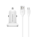 Borofone BZ12 autós töltő (2 USB port, microUSB kábel), 5V 2,4A, fehér