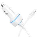 Borofone BZ14 autós töltő (2 USB port, lightning kábel), 5V 2,4A, fehér