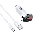 Borofone BZ15 autós töltő (2 USB port, microUSB kábel), LED állapotjelző, 5V 2,4A, fehér