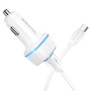 Borofone BZ14 autós töltő (2 USB port, microUSB kábel), 5V 2,4A, fehér
