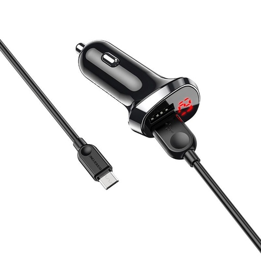 Borofone BZ15 autós töltő (2 USB port, microUSB kábel), LED állapotjelző, 5V 2,4A, fekete