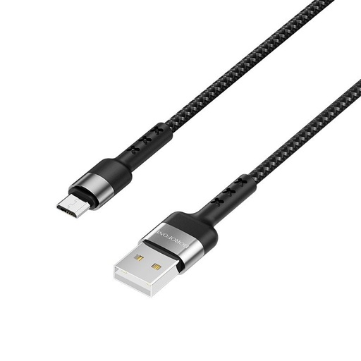 Borofone BX34 microUSB kábel (szövetborítás), szövet, 2,4A, 1m, fekete