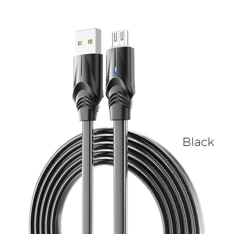 Borofone BU12 microUSB kábel, cink ötvözet, LED állapotjelző, 2,4A, 1,2m, fekete