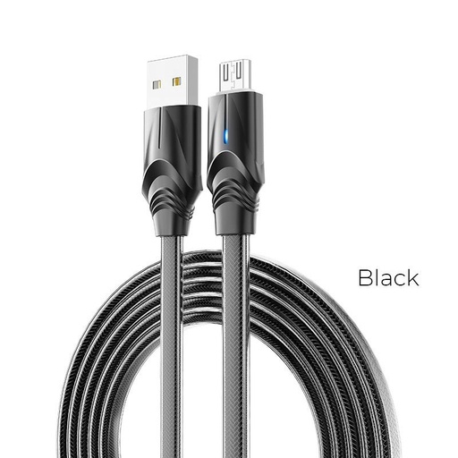 Borofone BU12 microUSB kábel, cink ötvözet, LED állapotjelző, 2,4A, 1,2m, fekete