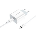 Borofone BA38A PD hálózati gyorstöltő (lightning kábel), max. 18W, fehér