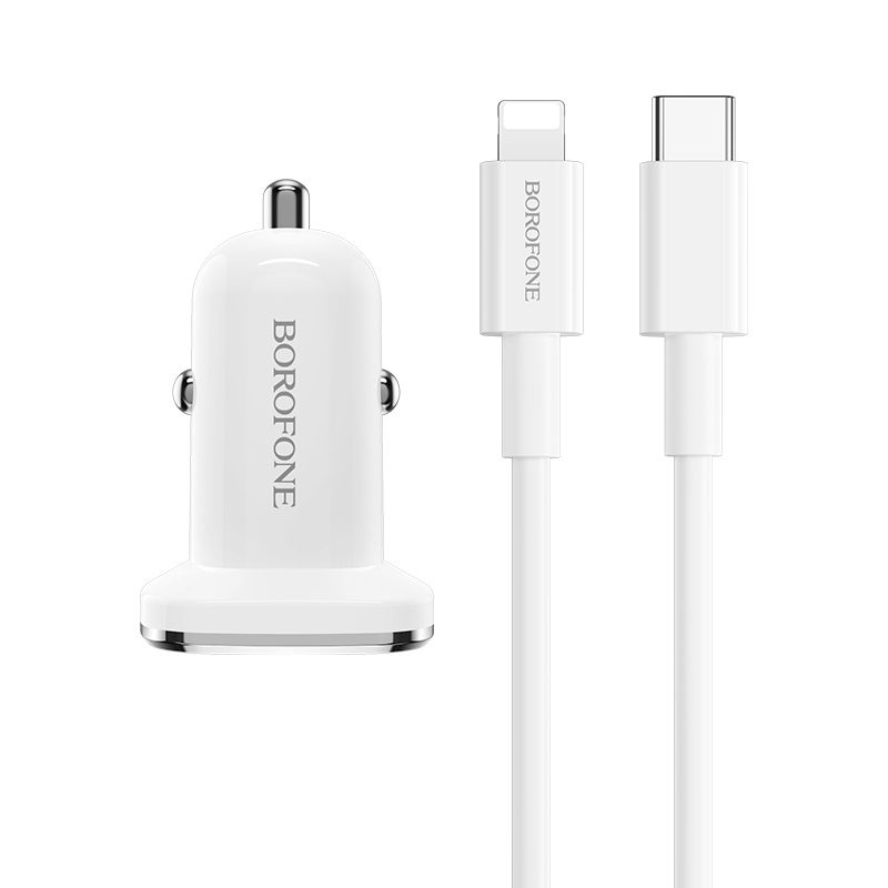 Borofone BZ12B autós gyorstöltő (lightning kábel, PD gyorstöltés), 18W, fehér