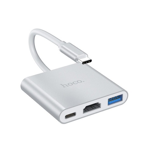 Hoco HB14 HUB, type-C - USB3.0+HDMI+PD, ezüst