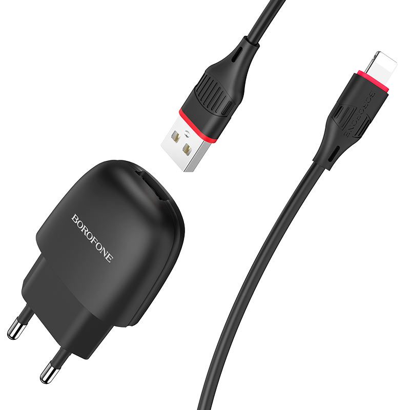 Borofone BA49A hálózati töltő (lightning kábel), 5V 2,1A, fekete