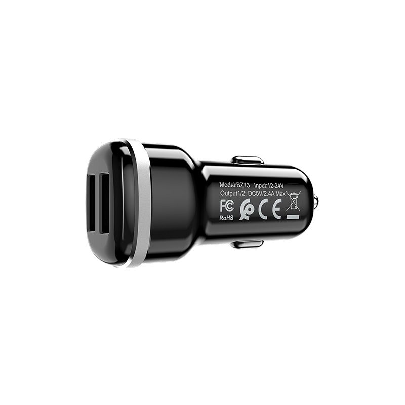 Borofone BZ13 autós töltő (2xUSB port), 5V 2,4A, fekete