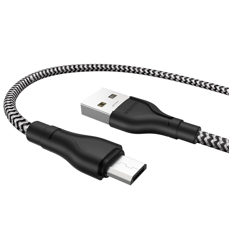 Borofone BX39 microUSB kábel, szövet, 3A, 1m, fekete/ fehér