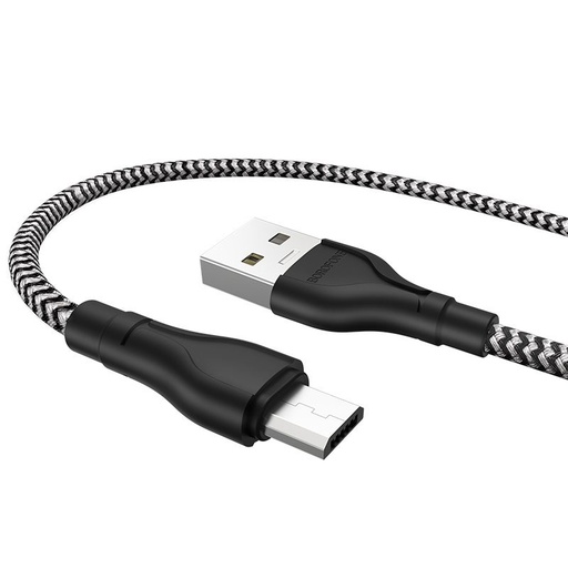 Borofone BX39 microUSB kábel, szövet, 3A, 1m, fekete/ fehér