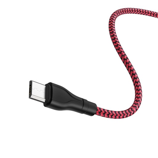 Borofone BX39 microUSB kábel, szövet, 3A, 1m, fekete/ piros