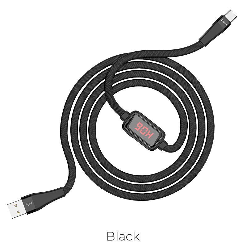 Hoco S4 type-C kábel, 3A, LED állapotjelző, túltöltés elleni védelem, fekete