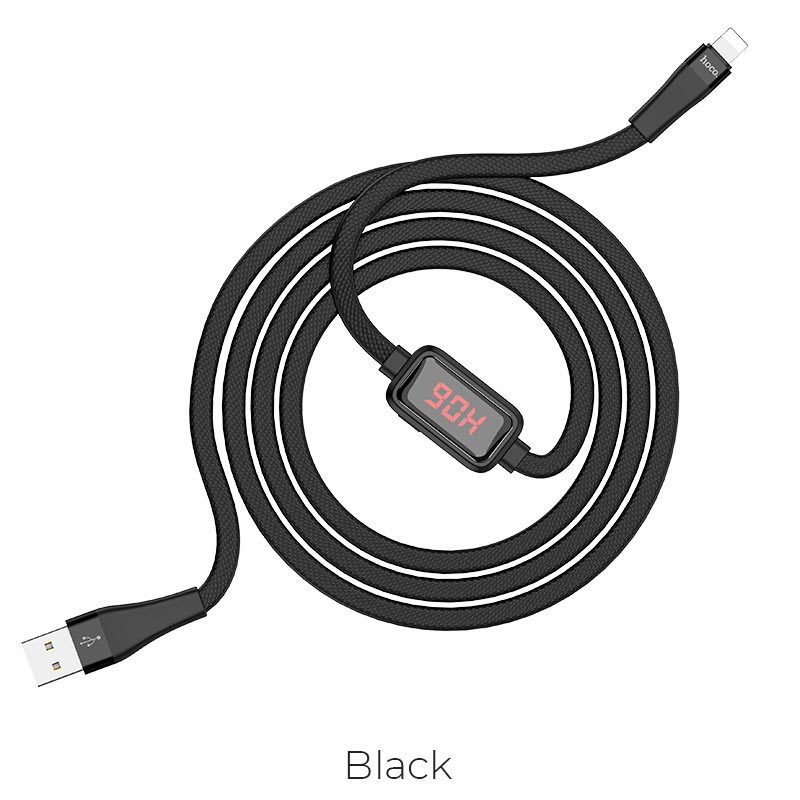 Hoco S4 lightning kábel, 3A, LED állapotjelző, túltöltés elleni védelem, fekete