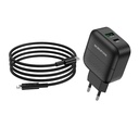 Borofone BA46A hálózati gyorstöltő (QC + PD csatlakozó), PD lightning kábel, QC 3.0 max 18W, fekete