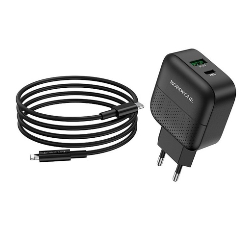 Borofone BA46A hálózati gyorstöltő (QC + PD csatlakozó), PD lightning kábel, QC 3.0 max 18W, fekete