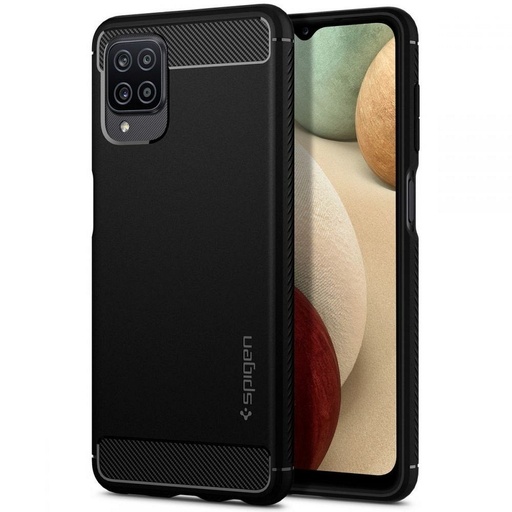 Samsung Galaxy A12 Spigen Rugged armor ütésálló tok, (Fekete)
