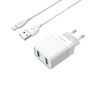 Borofone BA39A hálózati gyorstöltő (QC + PD csatlakozó), PD lightning kábel, QC 3.0, 18W, fehér