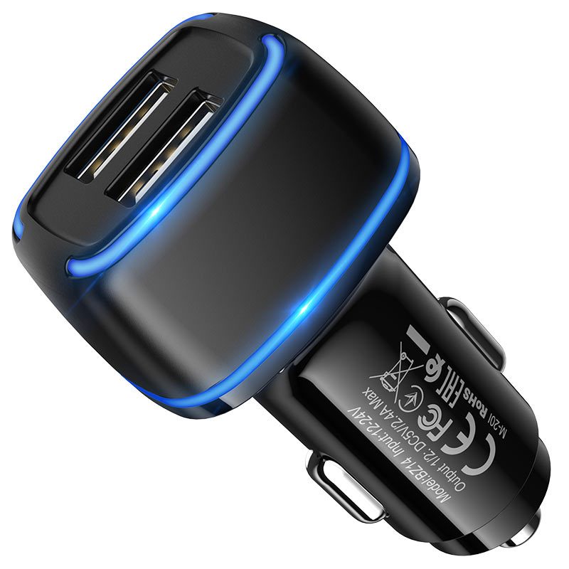 Borofone BZ14 autós töltő (2xUSB port), 5V 2.4A, fekete