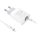 Hoco C80A hálózati gyorstöltő (QC + PD csatlakozó), PD lightning kábel, QC 3.0, 18W, fehér