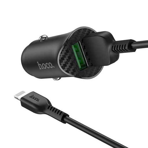 Hoco Z39 autós gyorstöltő (2USB port, lightning kábel), 1m kábelhossz, USB 3.0 max. 18W, fekete