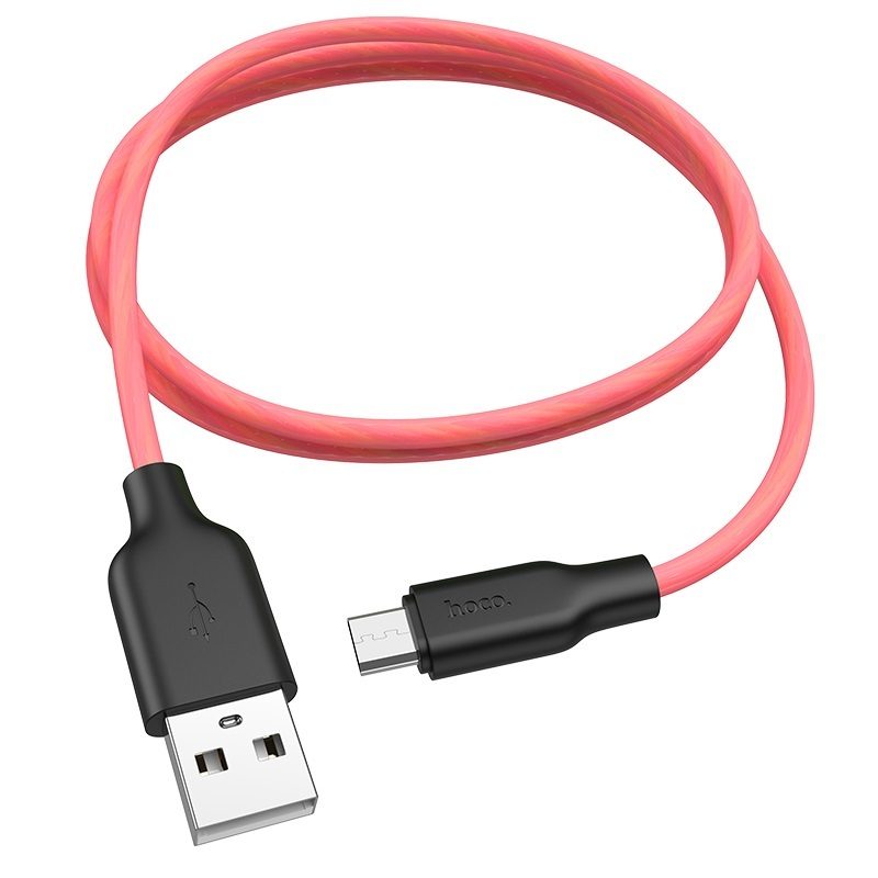 Hoco X21 Plus microUSB kábel, fluoreszkáló, 1M, 2.4A, szilikon, piros