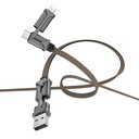 Hoco S22 2in1 kábel (lightning + type-C), 2.4A, 1.2M, szövet, cink ötvözet, fekete - barna