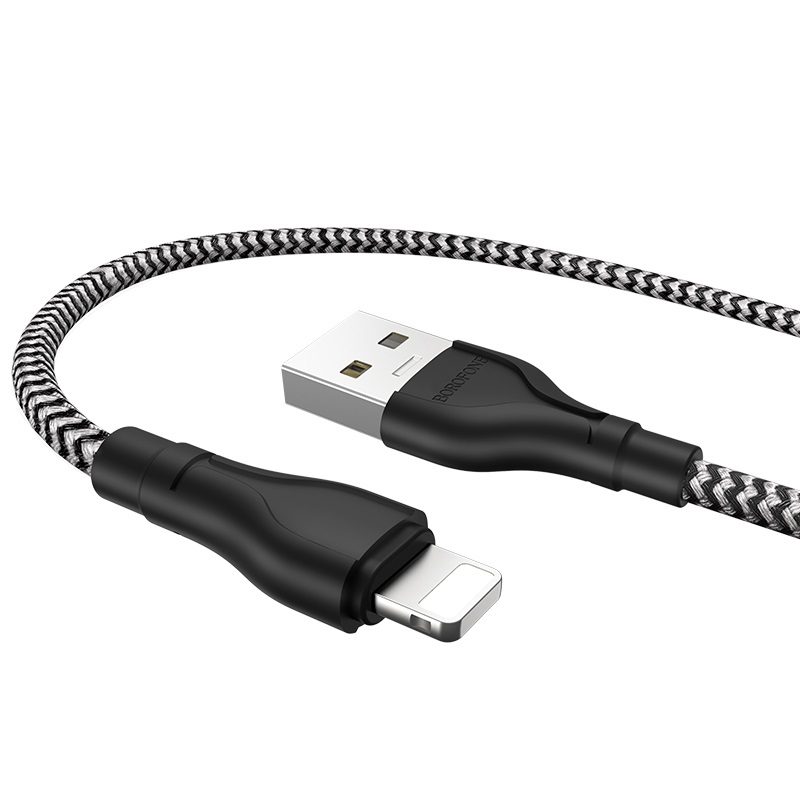 Borofone BX39 lightning kábel, 3A, 1M, szövet, fekete - fehér