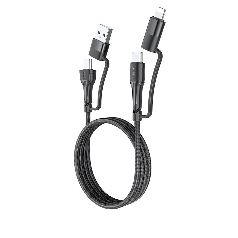 Hoco U101 adatkábel 4 az 1-ben, USB-A - USB-C + USB-C - lightning, 4 az 1-ben, fekete