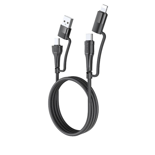 Hoco U101 adatkábel 4 az 1-ben, USB-A - USB-C + USB-C - lightning, 4 az 1-ben, fekete