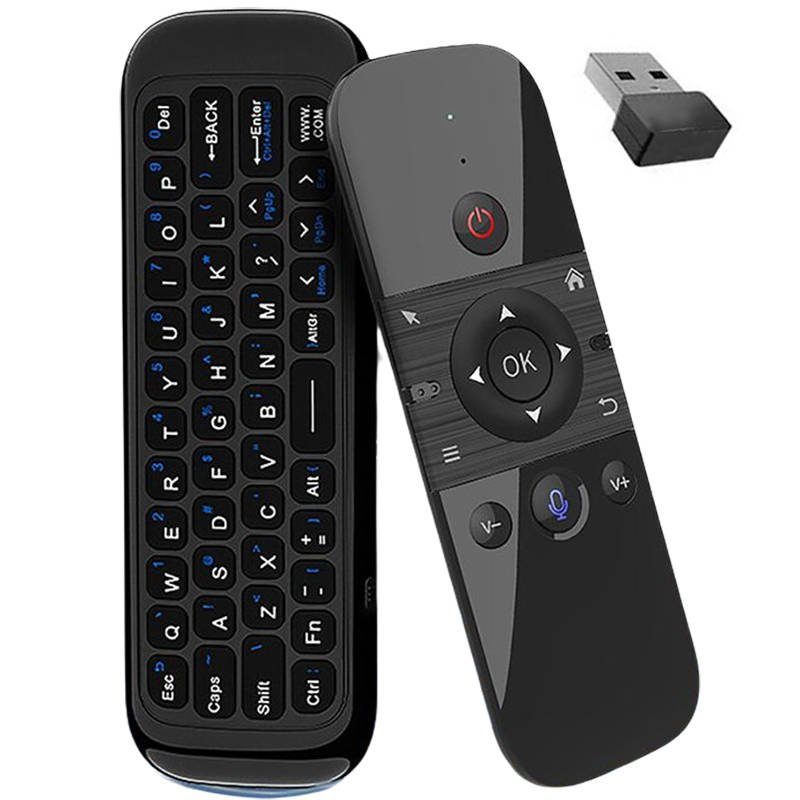 W1 QWERTY távirányító SMART TV-hez, vezeték nélküli billentyűzet okostévéhez 3in1, fekete