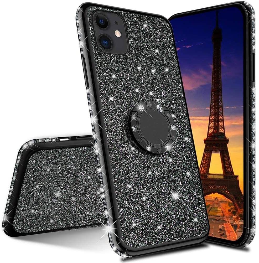 Apple iPhone 12 Mini diamond ring hátlap tok, (Fekete)