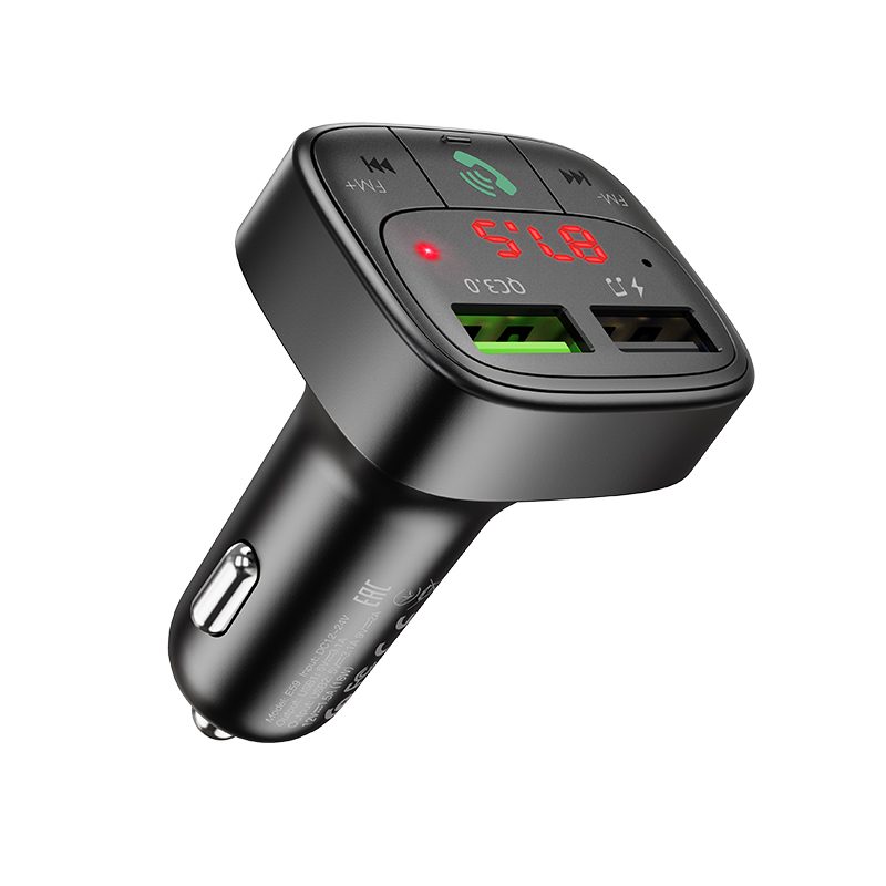 Hoco E59 FM transmitter, QC 3.0 gyorstöltő 18W, LED állapotjelző, BT 5.0, fekete