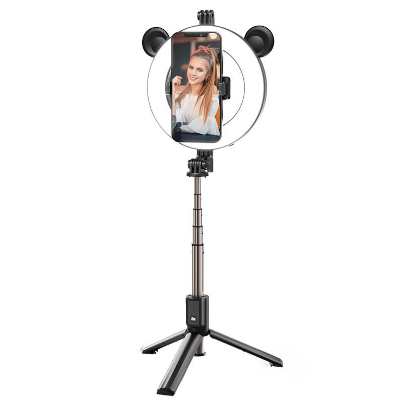 Borofone BY6 vezeték nélküli tripod selife bot, 4.7"-6.5", LED körlámpa, fekete