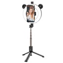 Borofone BY6 vezeték nélküli tripod selife bot, 4.7"-6.5", LED körlámpa, fekete