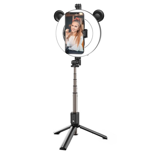 Borofone BY6 vezeték nélküli tripod selife bot, 4.7"-6.5", LED körlámpa, fekete