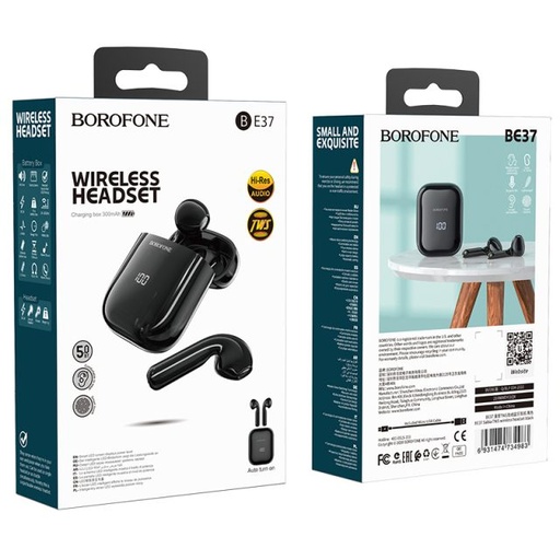 Borofone BE37 vezeték nélküli headset, BT V5.0, LED állapotjelző, fekete