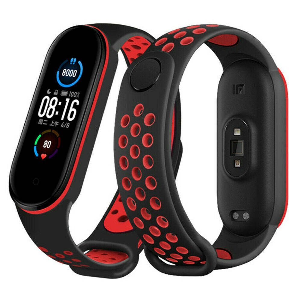 Xiaomi Mi Band 3/4/5/6 szilikon szíj, fekete/piros